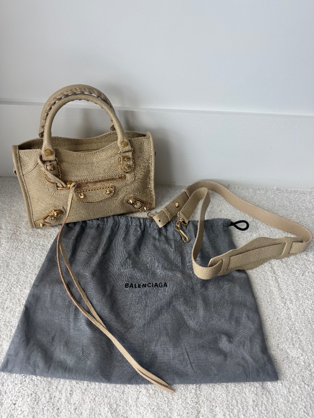 Balenciaga Classic Metallic Edge Mini City Beige Gold Hardware Bag